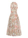 Gelbes & Grünes 40er Maxikleid mit Neckholder und Blumen