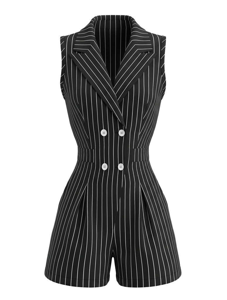 Schwarzer 70er Blazer-Romper mit Nadelstreifen