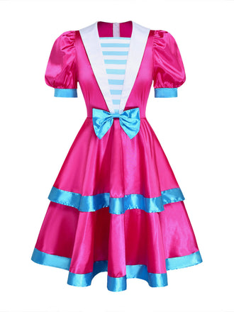 Weißes & Rosa 60er Halloween Kleid mit Puffärmel und Reverskragen