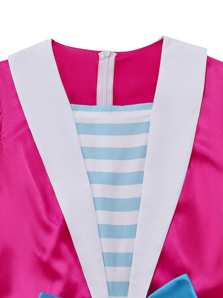 Weißes & Rosa 60er Halloween Kleid mit Puffärmel und Reverskragen