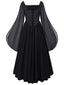Schwarzes 40er Chiffonkleid mit Karree-Ausschnitt und Basque-Taille