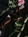 Schwarzes 30er Netz-Langes Kleid mit V-Ausschnitt und Blumen
