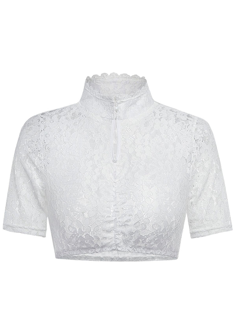 Weißes 50er Top mit Blumen und Spitze
