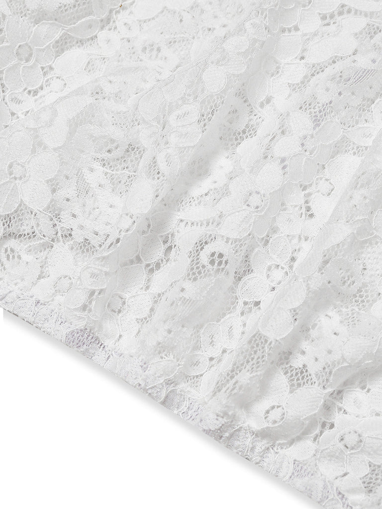 Weißes 50er Top mit Blumen und Spitze