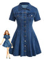 Blaues 50er Jeans-Kleid mit Kurzarm und Reverskragen
