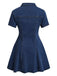 Blaues 50er Jeans-Kleid mit Kurzarm und Reverskragen
