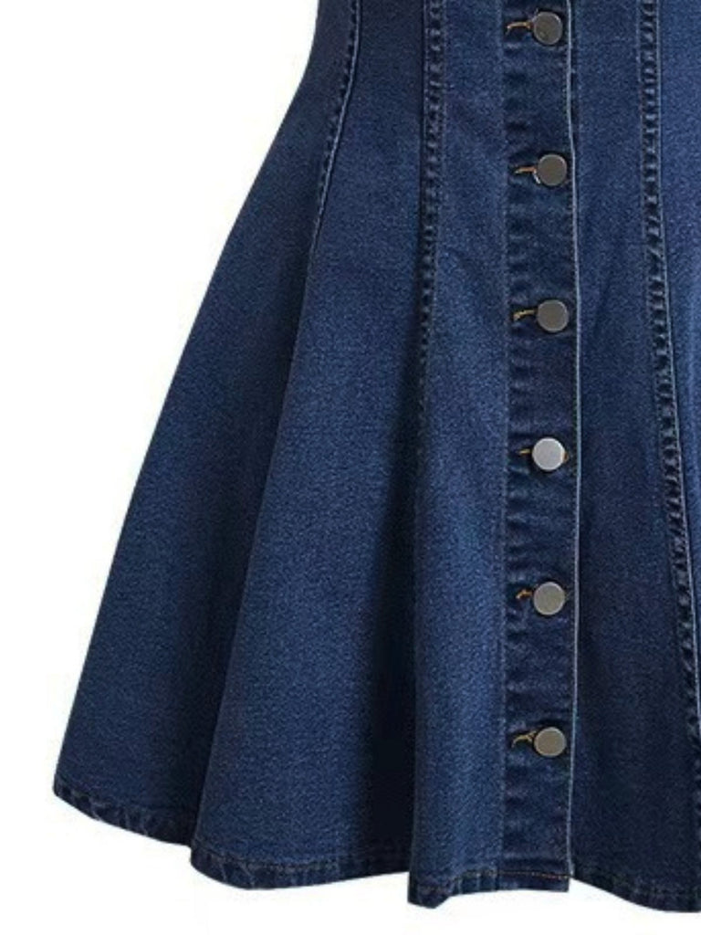Blaues 50er Jeans-Kleid mit Kurzarm und Reverskragen