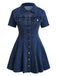 Blaues 50er Jeans-Kleid mit Kurzarm und Reverskragen