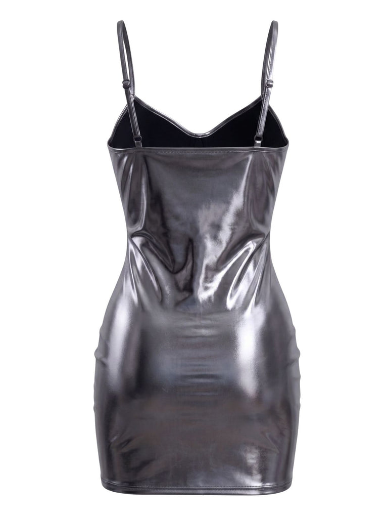 60er Metallic-Minikleid mit Holo-Effekt und Spaghettiträgern