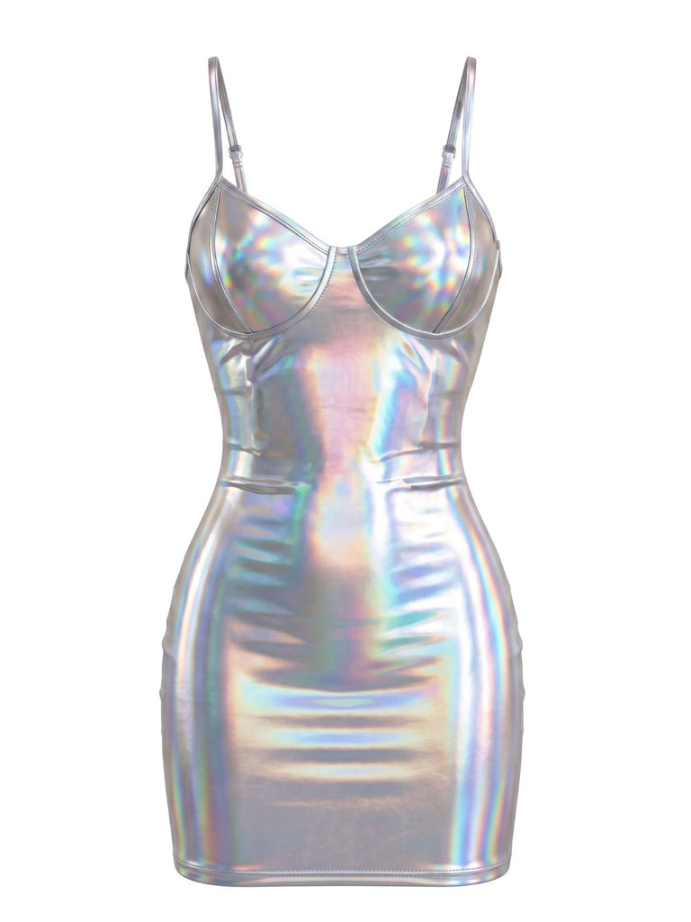 60er Minikleid mit Spaghettiträger und Metallic