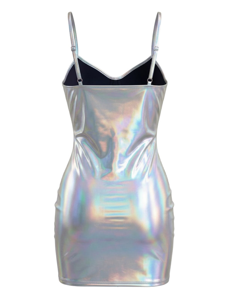 60er Minikleid mit Spaghettiträger und Metallic