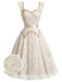Beige 50er Spitzenkleid mit Blumenstickerei