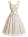 Beige 50er Spitzenkleid mit Blumenstickerei