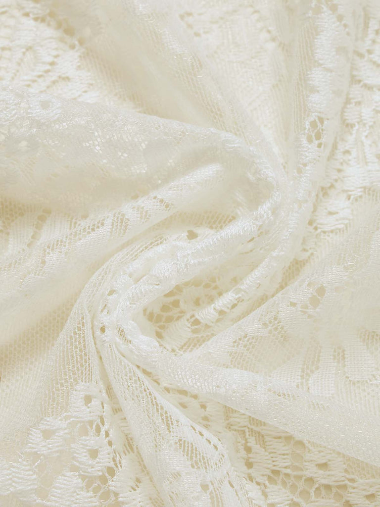 Beige 50er Spitzenkleid mit Blumenstickerei