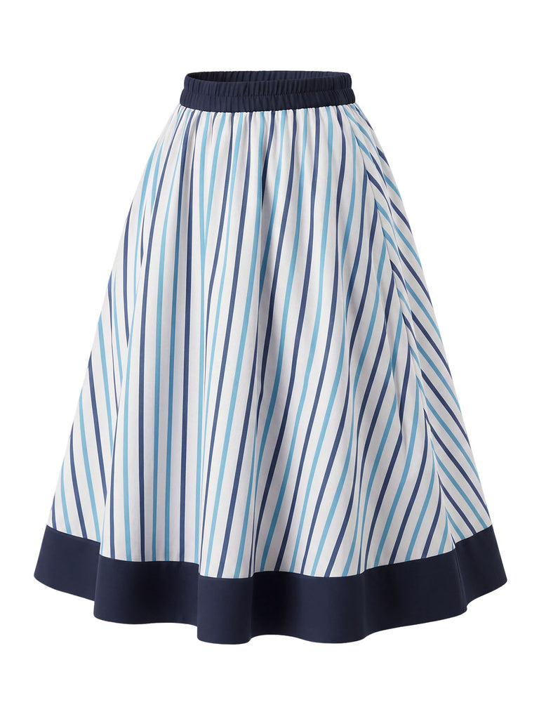 Blaues 50er Set mit Bluse und Streifenrock