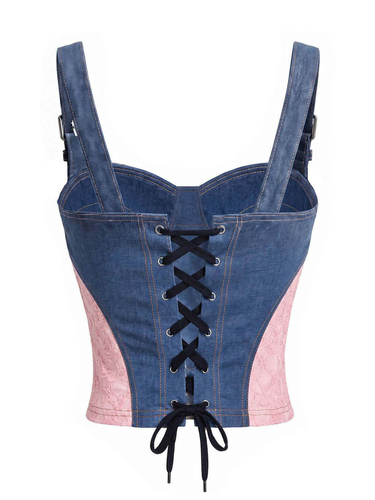 Blau 50er Jeans-Korsett mit Spitze