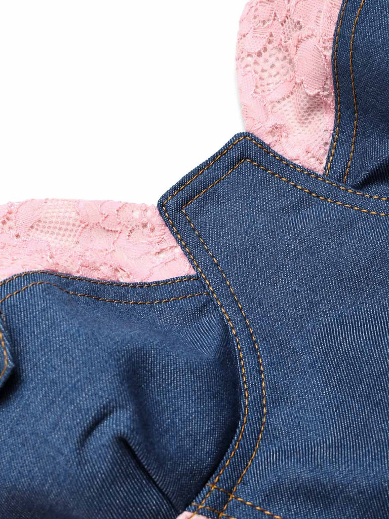 Blau 50er Jeans-Korsett mit Spitze und Kontrast