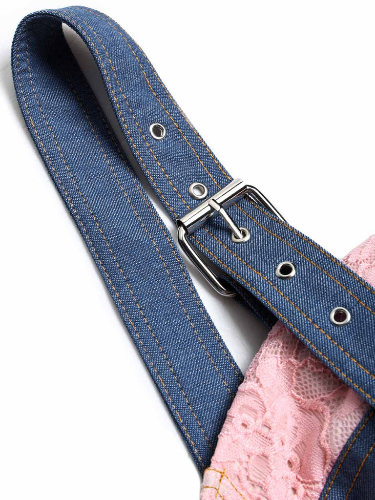 Blau 50er Jeans-Korsett mit Spitze