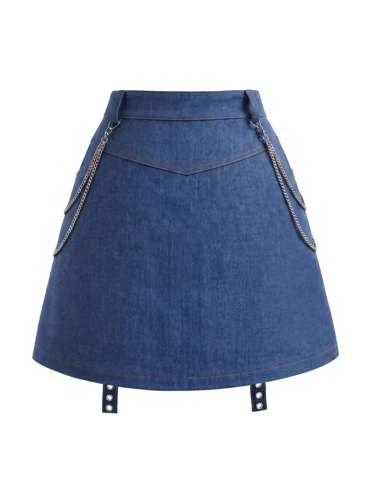 Blau 50er Jeans-Korsett mit Spitze