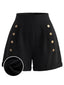 [Vorverkauf] Schwarze 50er High-Waist-Shorts mit doppelter Knopfleiste
