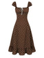[Vorverkauf] Braunes 40er Kleid mit Eckiger Ausschnitt und Polka-Dots