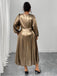 [Übergröße] Goldenes 70er Kleid mit Ballonärmel und Hohe Taille