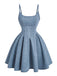 Blaues 50er Denim-Korsettkleid mit Spaghettiträgern