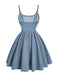 Blaues 50er Denim-Korsettkleid mit Spaghettiträgern