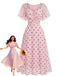Rosa 40er Midikleid mit Puffärmel und Polka-Dots