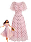Rosa 40er Midikleid mit Puffärmel und Polka-Dots