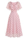 Rosa 40er Midikleid mit Puffärmel und Polka-Dots