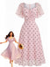 Rosa 40er Midikleid mit Puffärmel und Polka-Dots