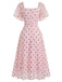 Rosa 40er Midikleid mit Puffärmel und Polka-Dots