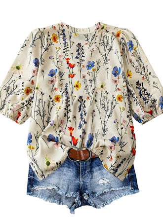 Plus Size 1940s Floral V Neck Vintage Top 2