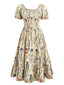 [Übergröße] 40er Smockkleid mit Blumenmuster und Puffärmeln