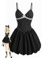 [Vorverkauf] Schwarzes 60er Tutu-Kleid mit Polka-Dots und Spaghettiträgern