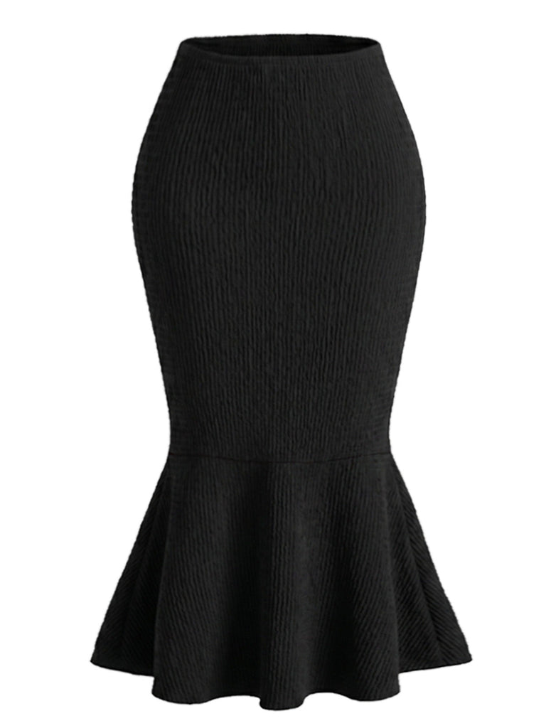 Schwarzes 60er 2PCS Strick-Set mit Rock