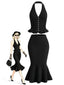 [Vorverkauf] Schwarzes 60er Strick-Set mit Neckholder-Top und Meerjungfrauenrock
