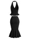 Schwarzes 60er 2PCS Strick-Set mit Rock
