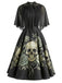 [Vorverkauf] 50er Gothic-Kleid mit Totenkopf-Rosen-Print und Cape-Ärmeln