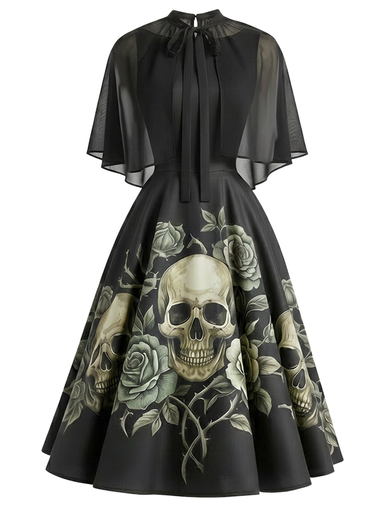 Schwarzes & Rosa 50er Gothic Kleid mit Totenkopf
