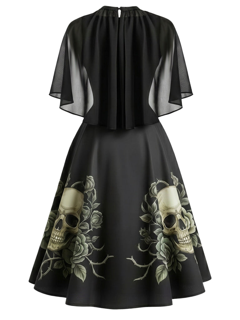 Schwarzes & Rosa 50er Gothic Kleid mit Totenkopf