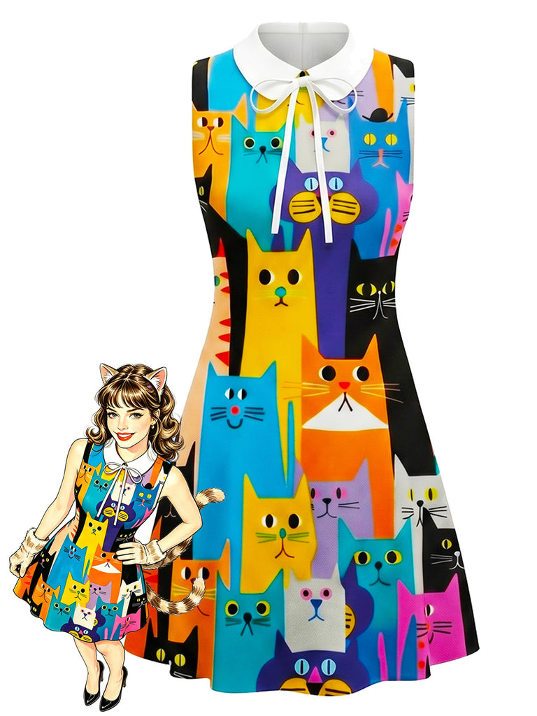 Mehrfarbiges 60er Kleid mit Peter-Pan-Kragen und A-Linie