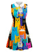 Mehrfarbiges 60er Kleid mit Peter-Pan-Kragen und A-Linie