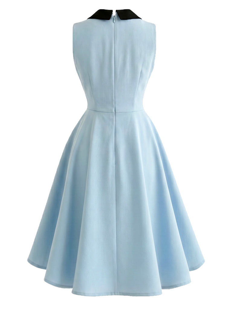 [Vorverkauf] Hellblaues 50er Kleid mit Schleifenkragen und Taschen