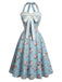 Hellblaues 50er Blumenkleid mit Neckholder und Schleife
