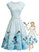 Blaues 50er Swingkleid mit Print und Palmen