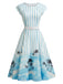 Blaues 50er Swingkleid mit Print und Palmen
