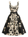 Schwarzes & Weißes 50er A-Linien-Kleid mit Blumen