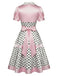 Rosa 50er Satin-Kleid mit Polka-Dots und V-Ausschnitt